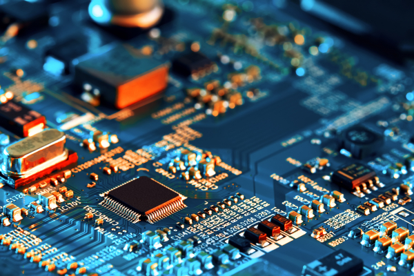 Electronic circuit board close up.